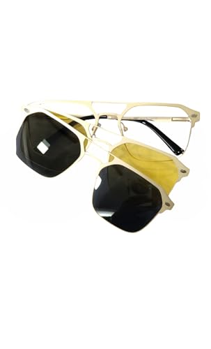 Designer Aviator Sunglasses, Gold Metal Frame, Dual Black-Yellow Lenses, UV Protection, Square Style