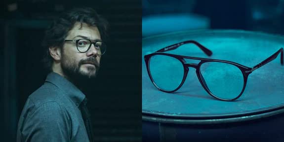 Roshfort Money Heist Professor Eyeglass ARC Glass Blue Light Blocking Coating Glasses for Men Women Retro Aviator Computer Eyewear Acetate Italic Frame (B-1, Black).