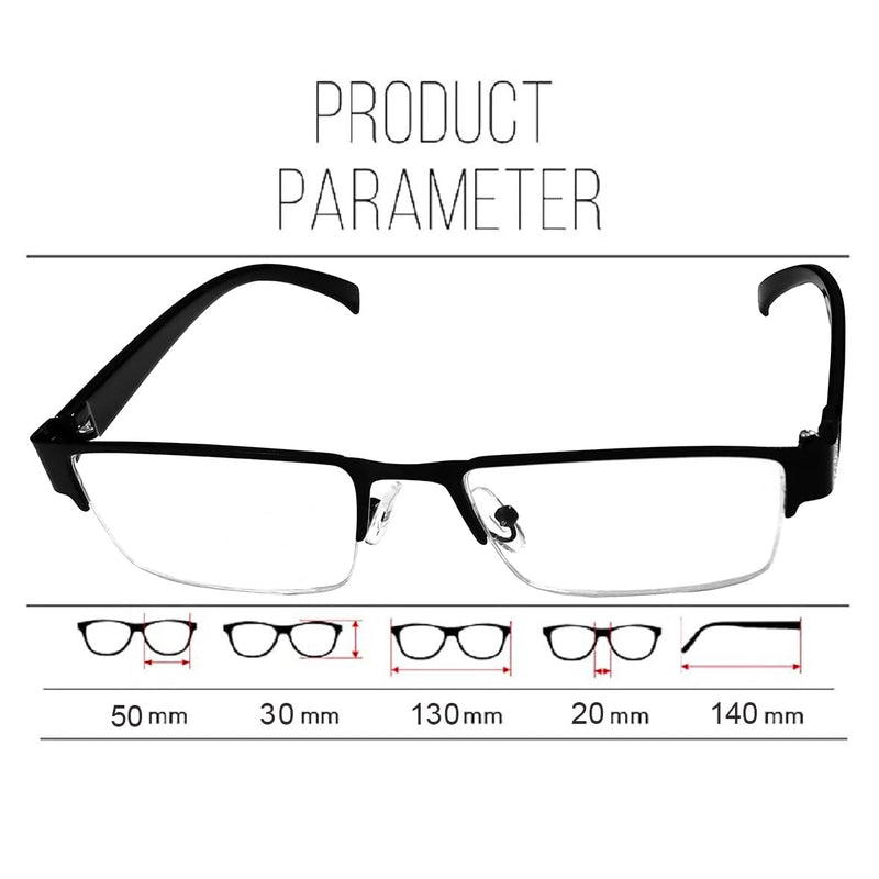 SAVY Metallic Half Rim Medium Frame Reading Eye Glasses Light Weight with Eye Protection and No Eye Strain for Men Women with Hard Case and Cleaning Cloth (Black, 2.5, Diopters)