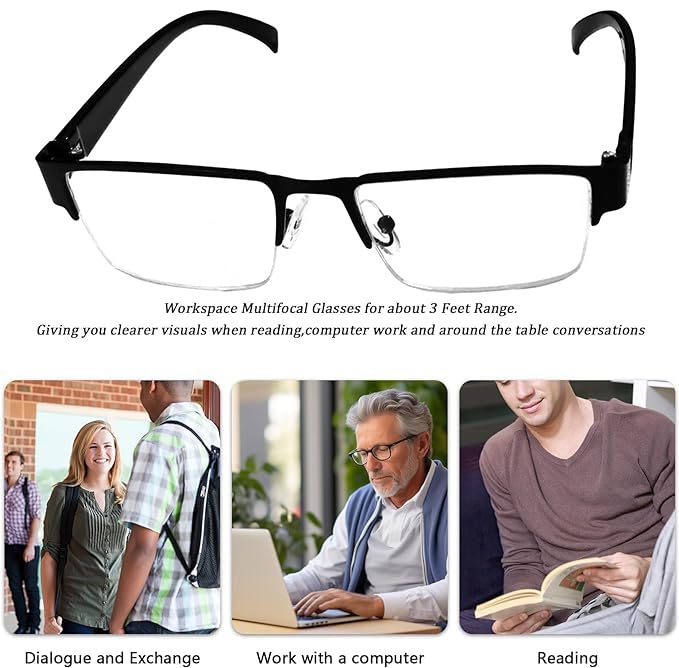 SAVY Metallic Half Rim Medium Frame Reading Eye Glasses Light Weight with Eye Protection and No Eye Strain for Men Women with Hard Case and Cleaning Cloth (Black, 2.5, Diopters)