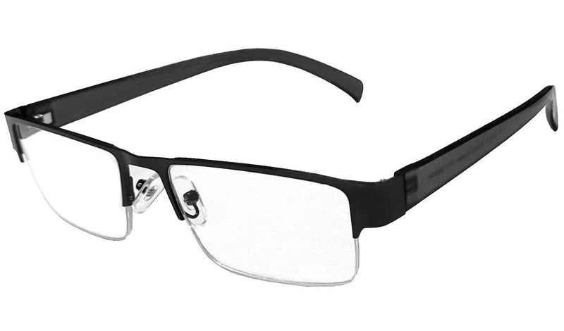 SAVY Metallic Half Rim Medium Frame Reading Eye Glasses Light Weight with Eye Protection and No Eye Strain for Men Women with Hard Case and Cleaning Cloth (Black, 2.5, Diopters)