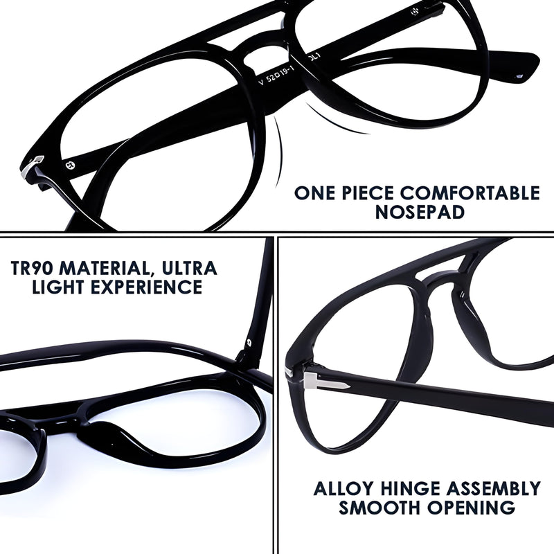 Roshfort Money Heist Professor Eyeglass ARC Glass Blue Light Blocking Coating Glasses for Men Women Retro Aviator Computer Eyewear Acetate Italic Frame (B-1, Black).