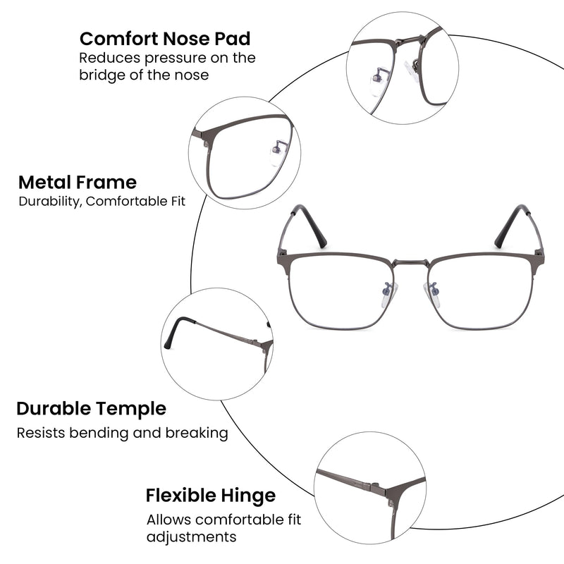 ROYAL SON Square Matte Black Computer Glasses Blue Light Blocking Spectacles Frames Men Women - SF0086-C1-Frame